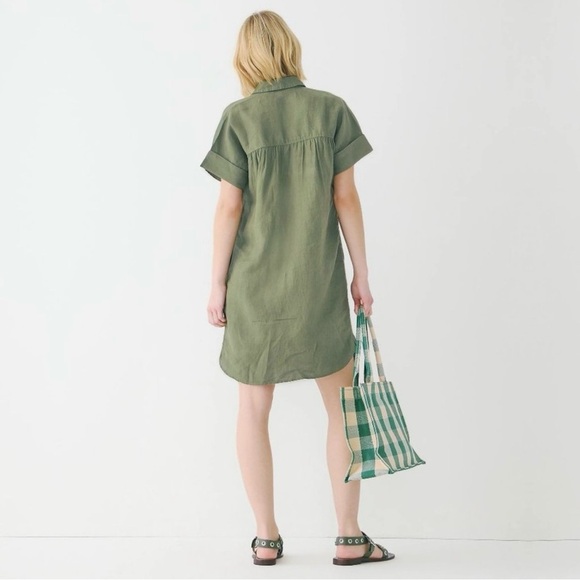 J.Crew Olive Green Relaxed-Fit Short-Sleeve Baird McNutt Irish Linen Shirtdress - Picture 5 of 6